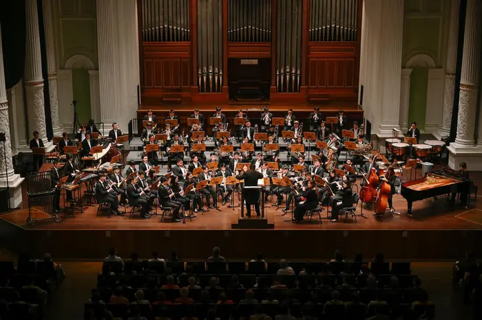 VENTUS concert band on the Victoria Concert Hall stage, Singapore